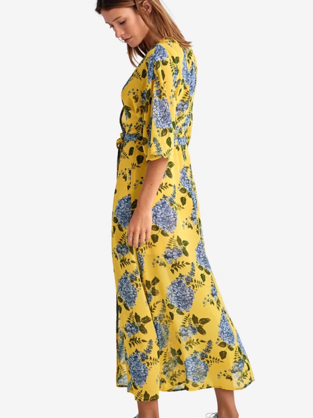 Ellos Yellow Maxi Dress with Blue Floral Print